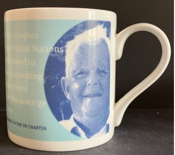 Pair of Bruce Kent UN Charter mugs